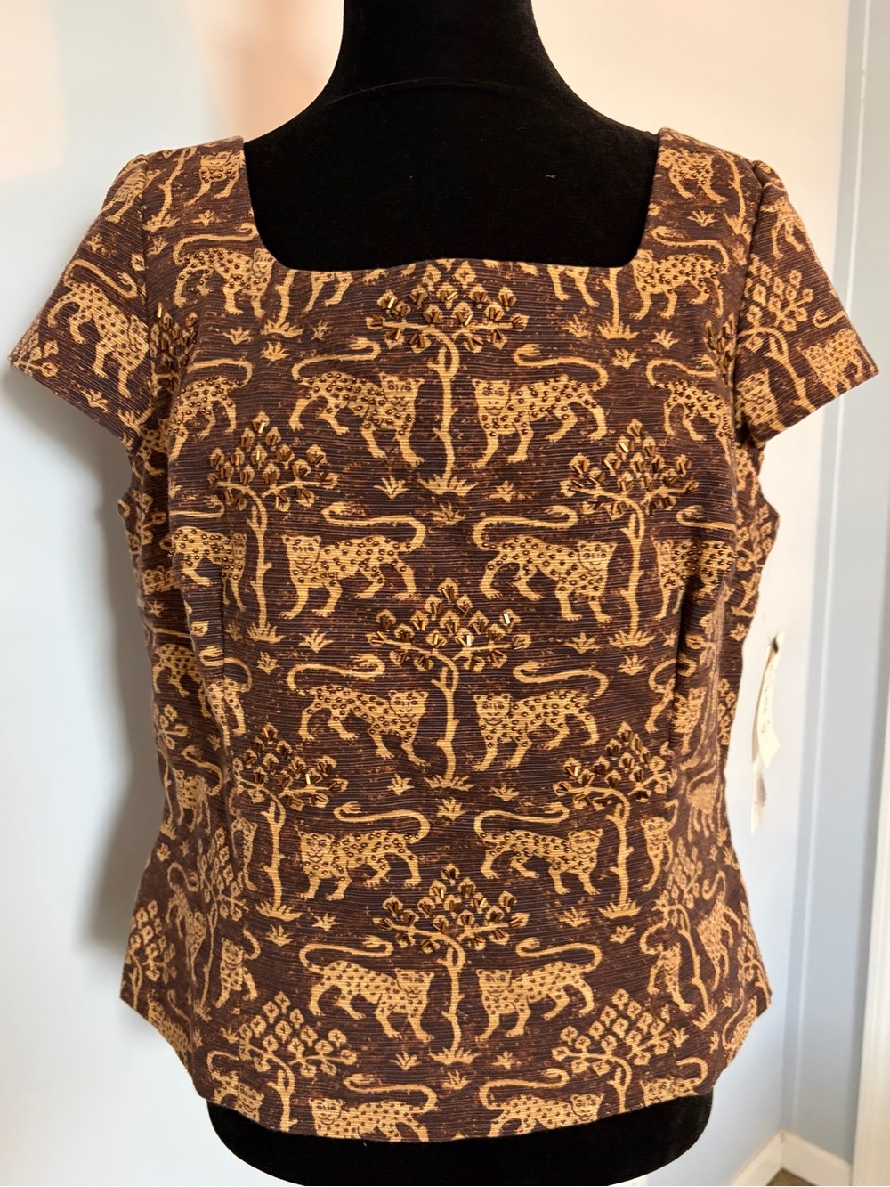 Maggy London Y2K Jaguar Print Embellished Top